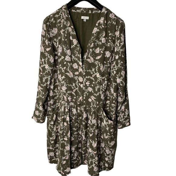 Garnet Hill Green Floral Paisley Button Front Drop Waist Dress Size 12 - Picture 1 of 7